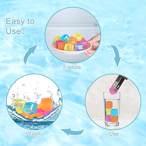 Miniatura 5 de Paquete de 80 cubitos de hielo reutilizables, coloridos cuadrados de plástico, cubos de hielo lavables y recongelables para bebidas, whisky, café