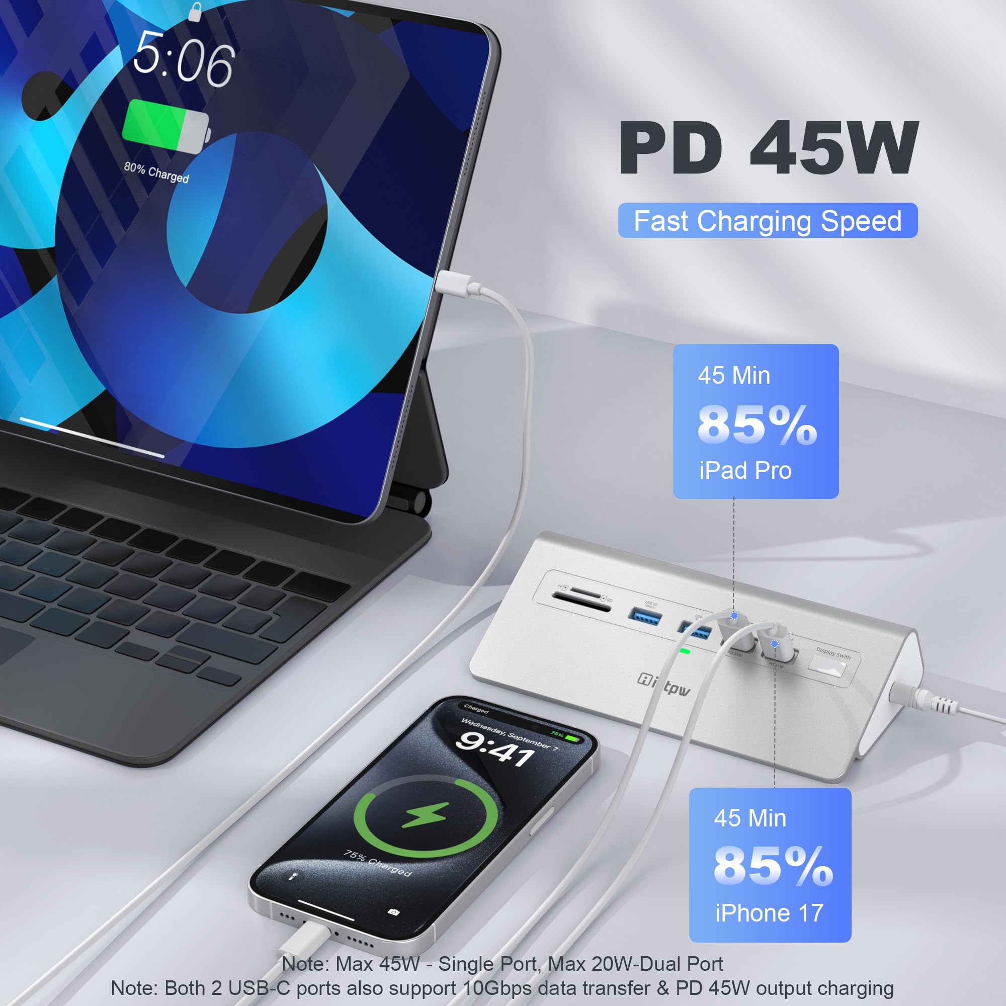 Docking station USB C 3 monitor, intpw 13 in 1 dock con doppia HDMI 4K60Hz, 8K DP, 10Gbps USB A/C, 45W PD, Gigabit Ethernet, SD/TF, audio, microfono, adattatore di alimentazione da 65 W + cavo da 3,9