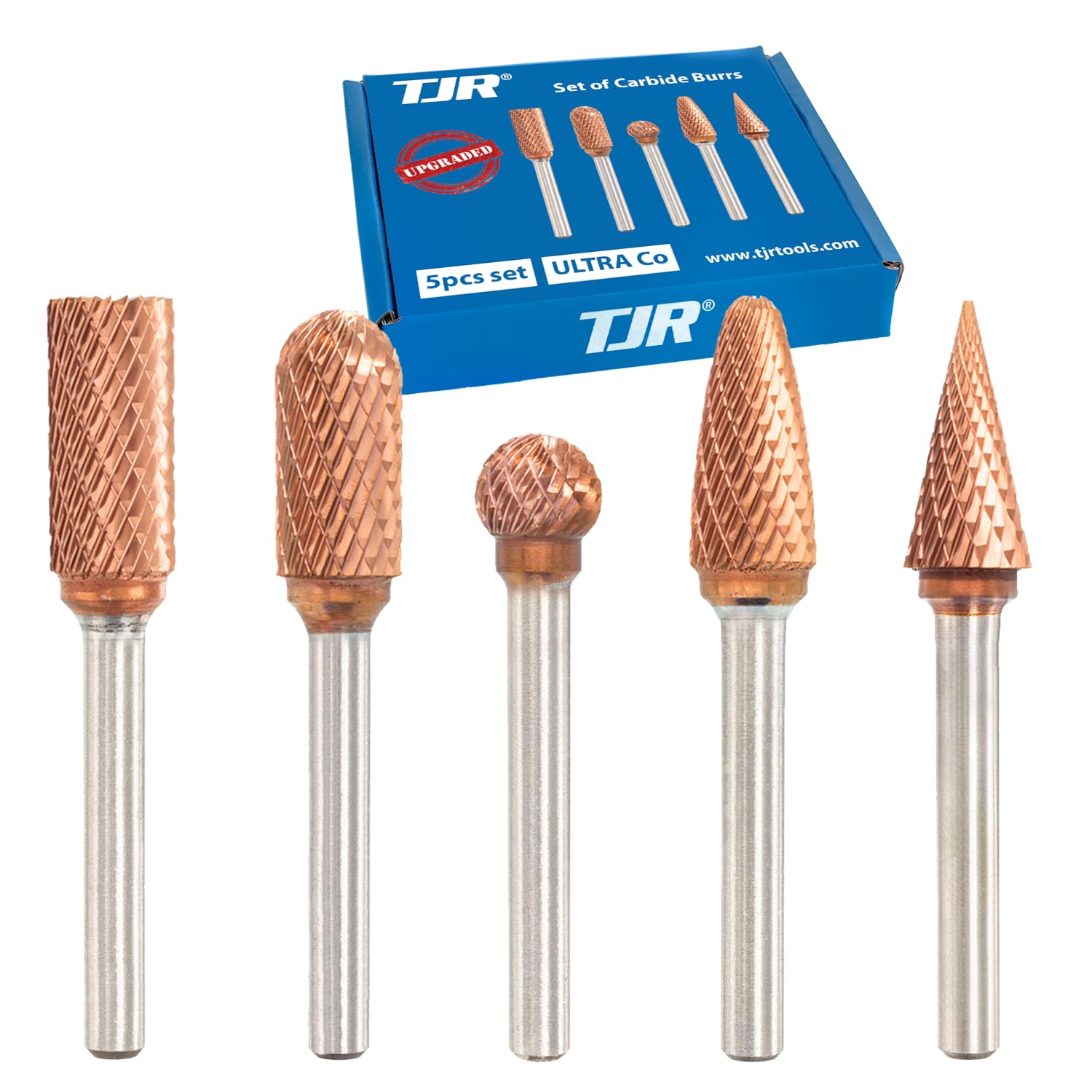 TJR® ULTRA Co - Juego de 5 Brocas para Amoladora de 6mm - 1/4 de Pulgada, Lima Giratoria para Acero Inoxidable, Materiales Endurecidos, Aluminio y Madera - Ideal para Molienda, Desbarbado y Más