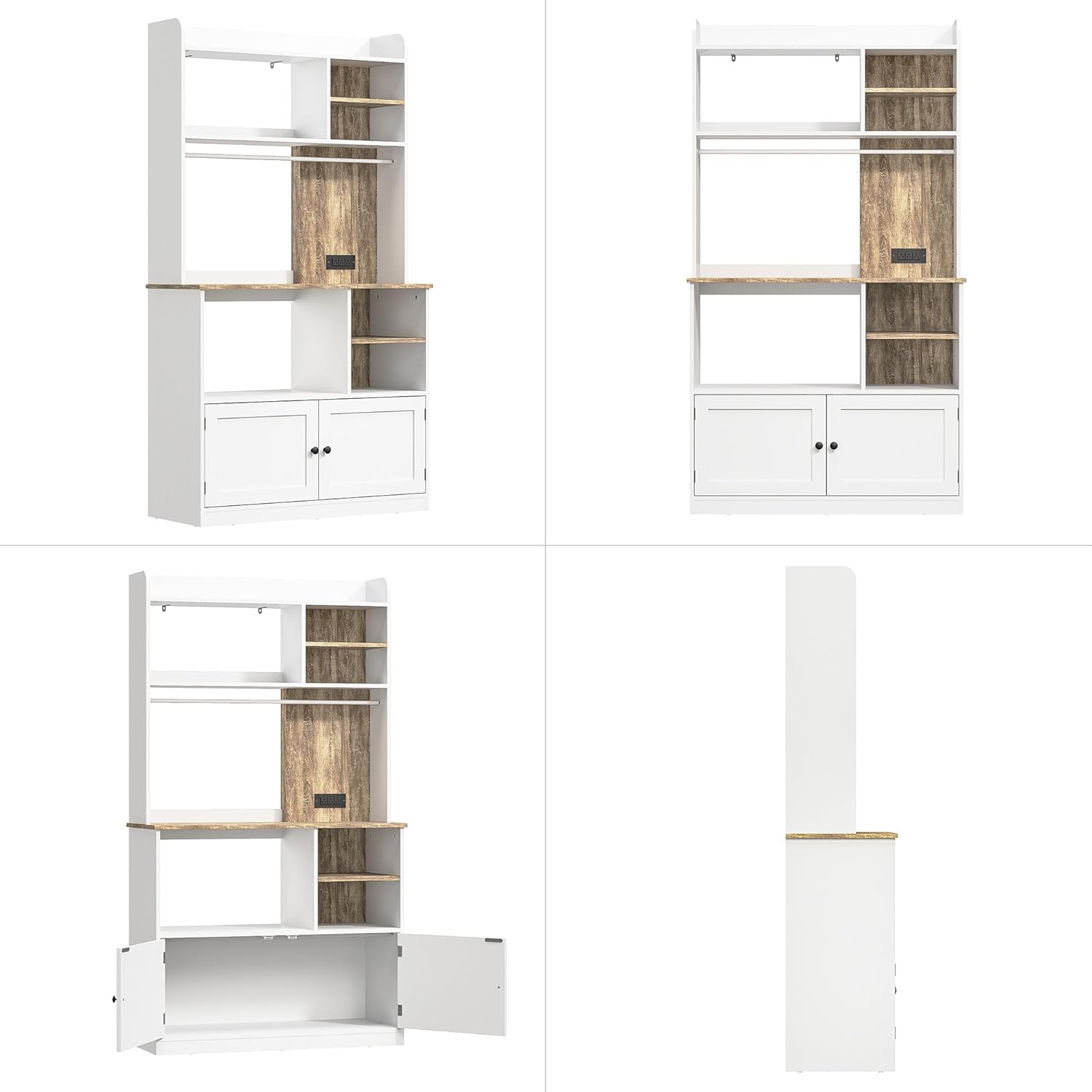 71" Kitchen Pantry Storage Cabinet, Microwave Stand with Storage & Bakers Rack with Power Outlet and Countertop for Living Room, Dining Room, White