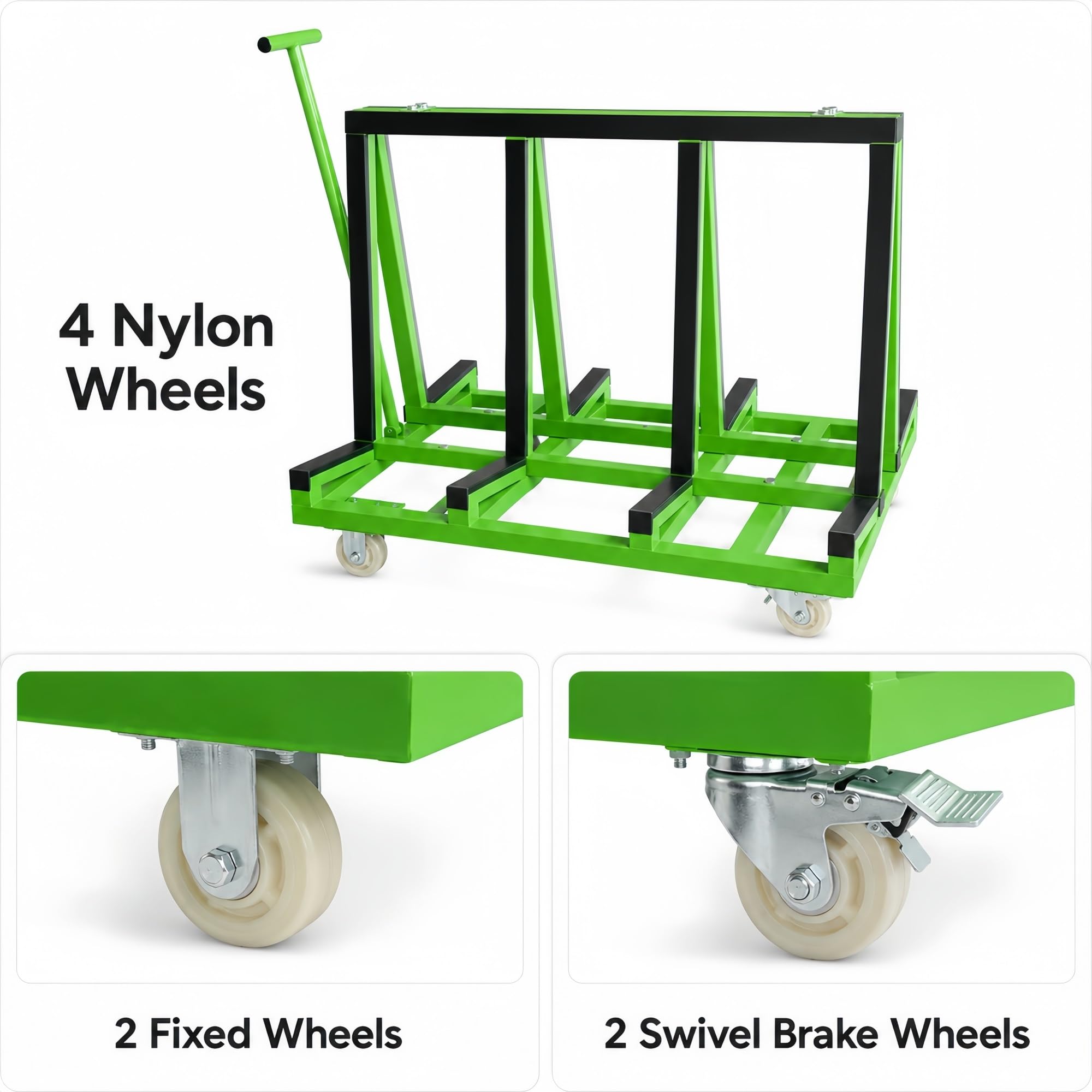 Plattenwagen mit Rollen for Glasplatten, Werkstatt und Lager | PVC-Kanten und Rohrrahmen, Griff und Rollen mit Bremse for Materialtransport im Lager(Green,200cm/78.7in)