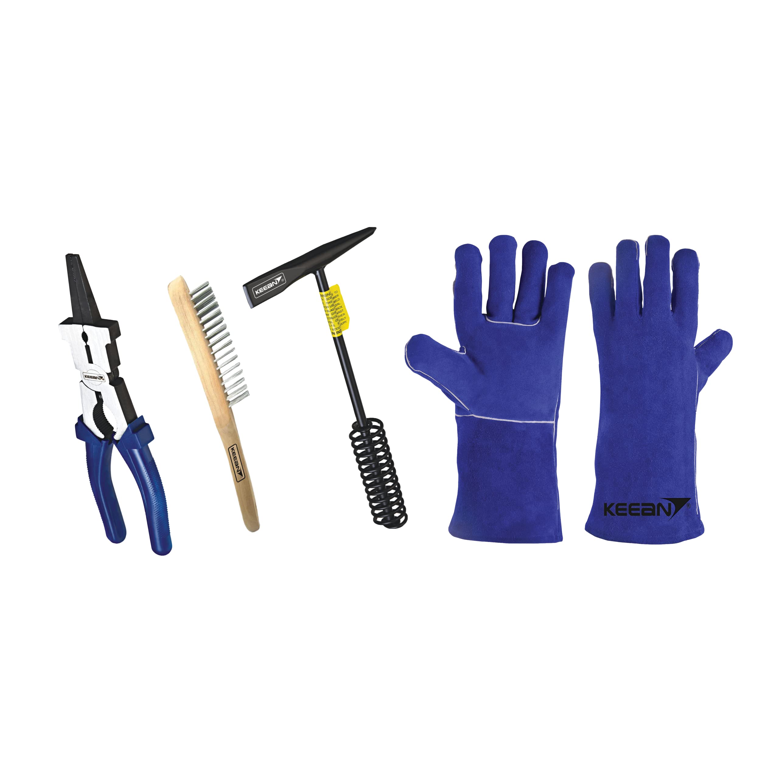 Welding Tools, MIG Welding Pliers Multi-function 8" Anti-Rust MIG Pliers with High Carbon Steel Welding Cylindrical Chipping Hammer, Wire Brush WITH HEAT & FIRE "14" BLUE GLOVES