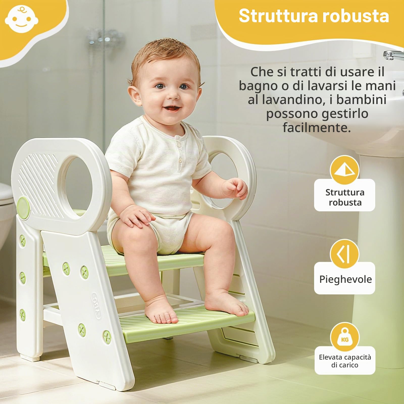 Sgabello per Bambini Pieghevole Scaletta Regolabile a 2/3 Gradini con Corrimano,Antiscivolo,Sgabello Pieghevole per Bambini per Bagno, Cucina, WC e Lavandino