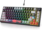 Fogruaden 75% Clavier de jeu mécanique filaire 75 Pourcentage de porte-clés à joint à chaud, RGB Allumé en arrière 82 Clés TKL Clavier mécanique, NKRO Clavier compact avec bouton (Dark)
