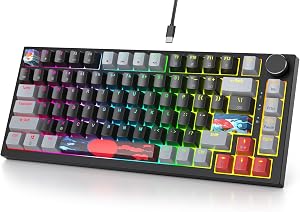 Fogruaden 75% Wired Mechanical Gaming Keyboard 75 Percent Keyboard Hot Swappable Gasket Mount, Red Switch, RGB Backlit 82 Keys TKL Mechanical Keyboard, NKRO Compact Keyboard with Knob (Dark)