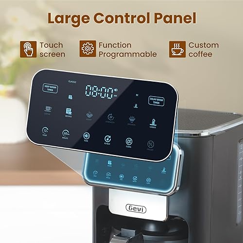 Miniatura 3 de Gevi Cafetera de goteo programable de 12 tazas con pantalla táctil, preparación rápida y fuerte, apagado automático, plato de 4 horas para mantener