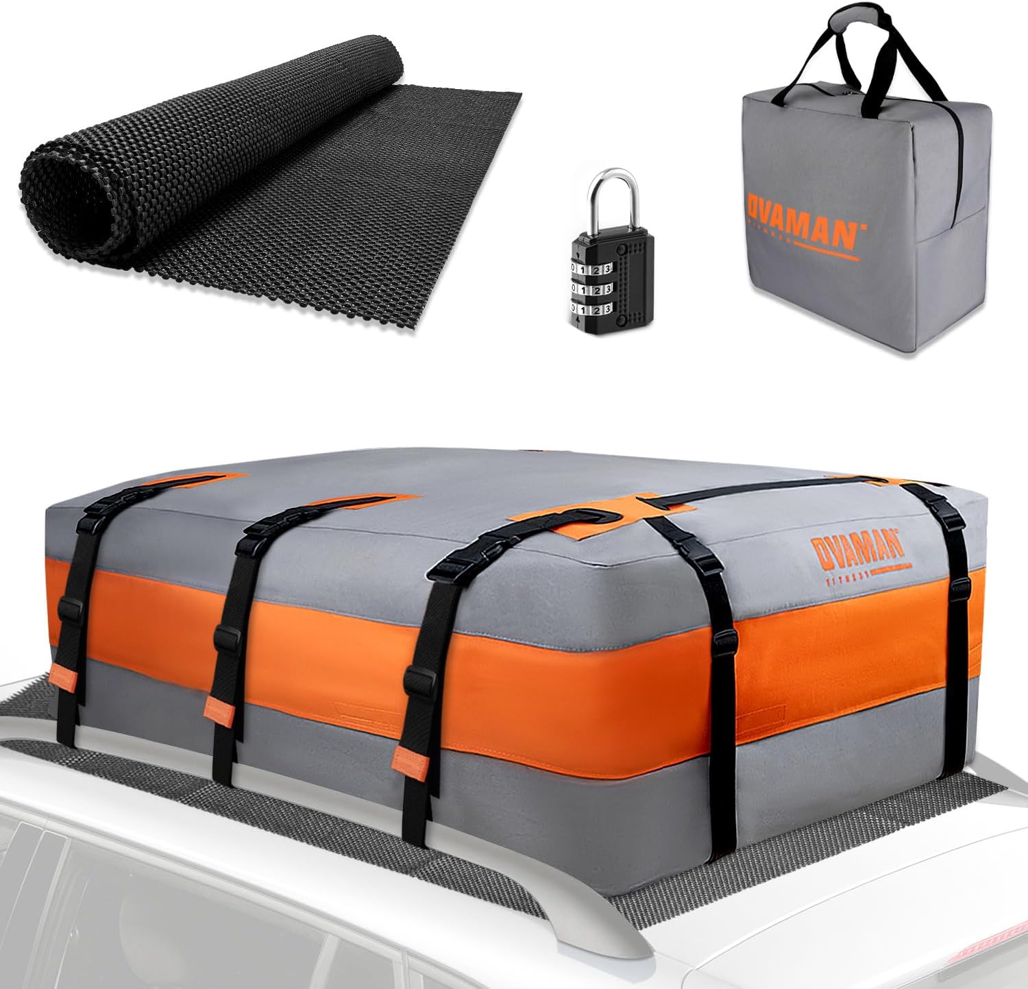 Car Rooftop Cargo Carrier Bag, 20 Cubic Feet 100% Waterproof Heavy Duty 900D Car Roof Bag for All Cars with/Without Rack - Includes Anti-Slip Mat, 10 Reinforced Straps, 6 Door Hooks, Luggage Lock