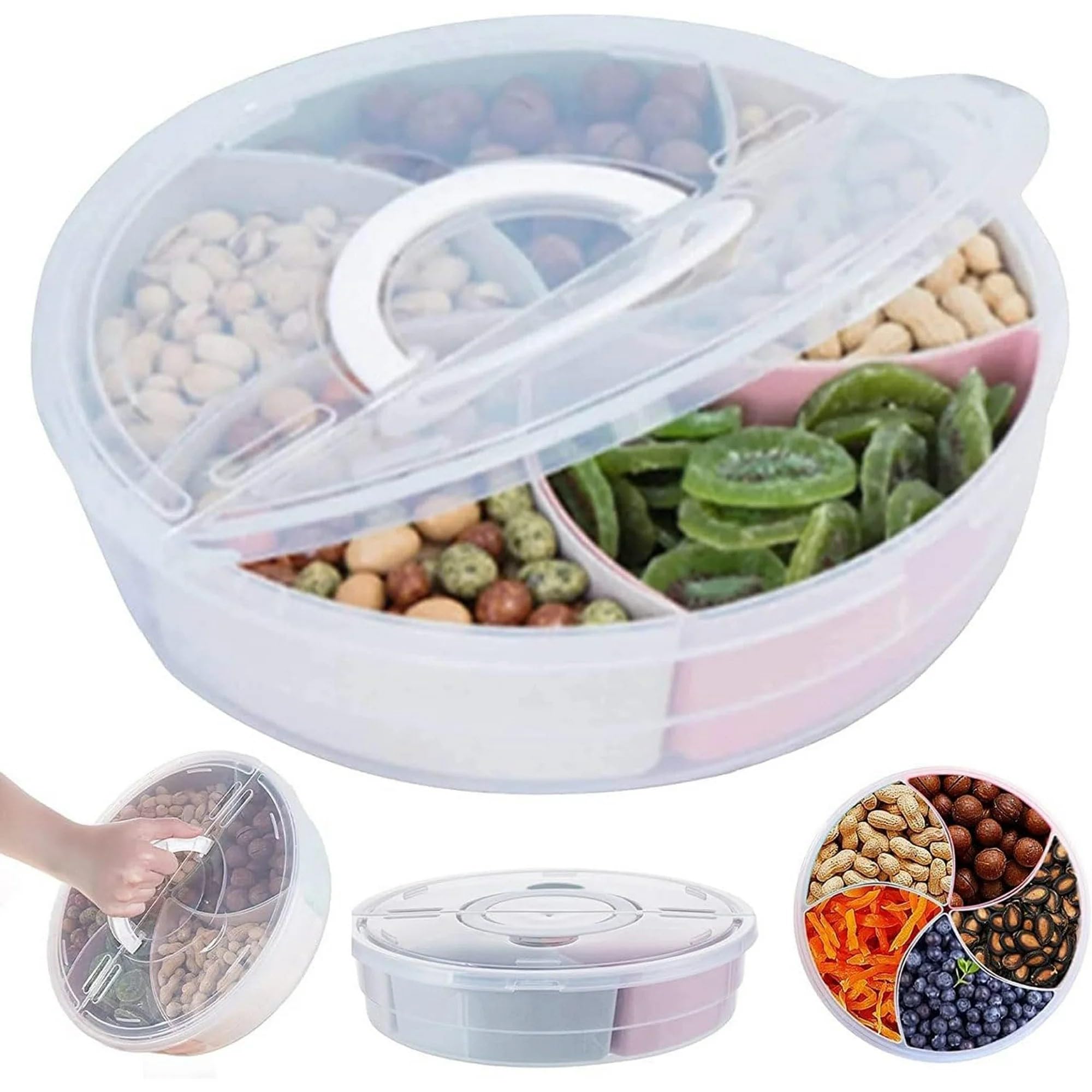 YWHWXB Multifunctional Partition Snack Plastic Tray, Living Room Outdoor Storage Fruit Serving Container, 5 Compartment Food Storage Case for Candy, Biscuits, Nut and Fruit