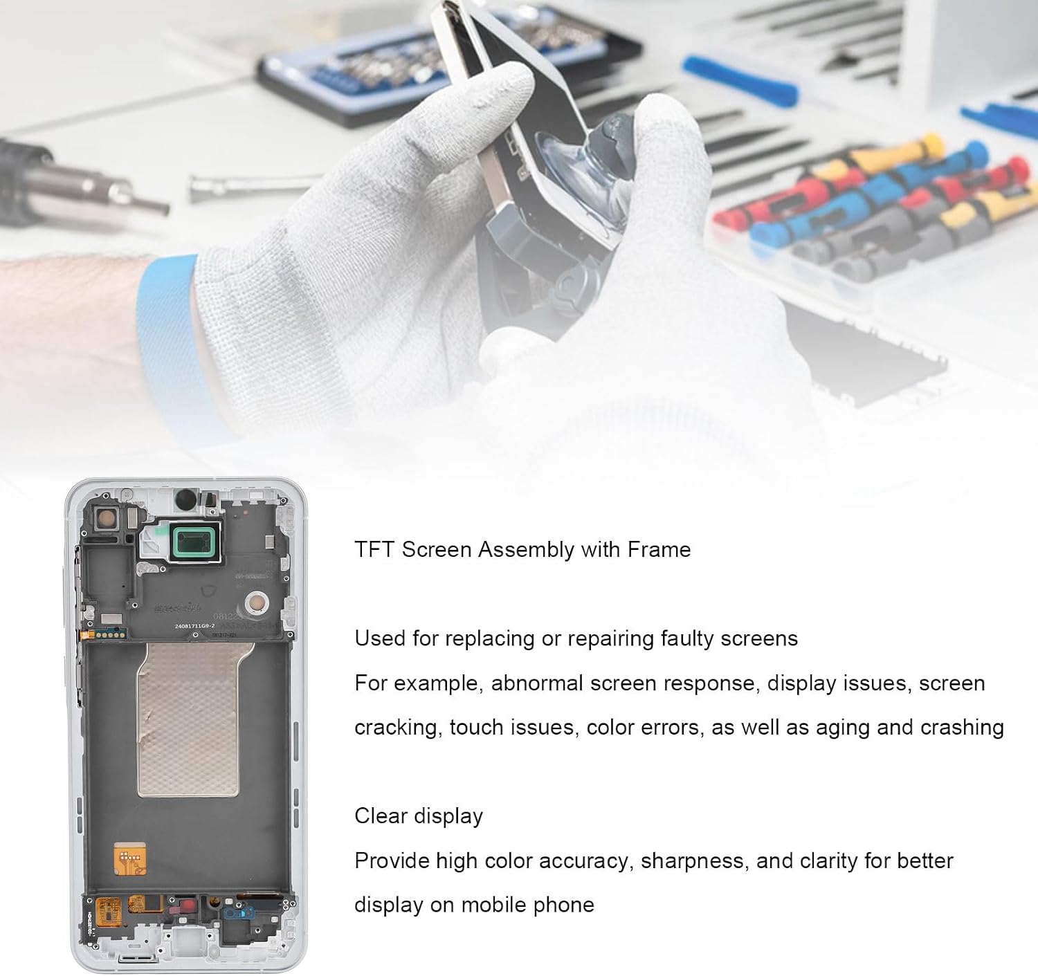 A55 5G Screen Replacement Kit with Frame and Repair Tools, TFT Touch Display Digitizer Screen Touch Assembly Replacement (Silver)
