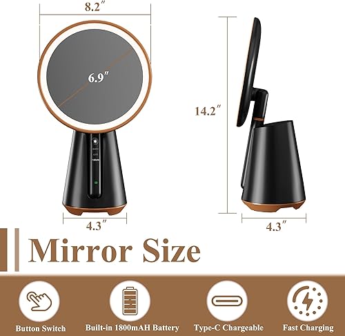Miniatura 4 de Espejo de maquillaje iluminado con luces, espejo circular para maquillaje, aumento de 10X, rotación de 180, 3 modos de iluminación de color, espejo