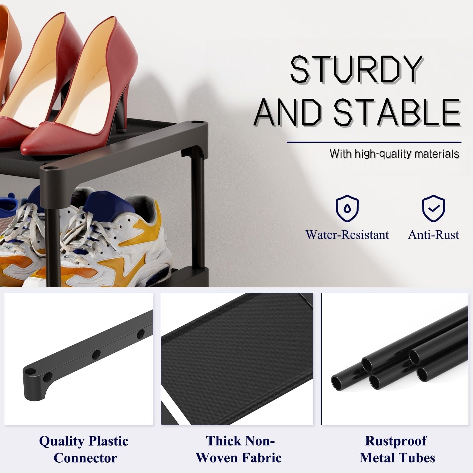 High-Quali Stapelbares Schuhregal aus Stoff, 70 x 30 x 49 cm, schwarz, Sto Solut für Flur, Schrank, Ga, für effiziente Nizat