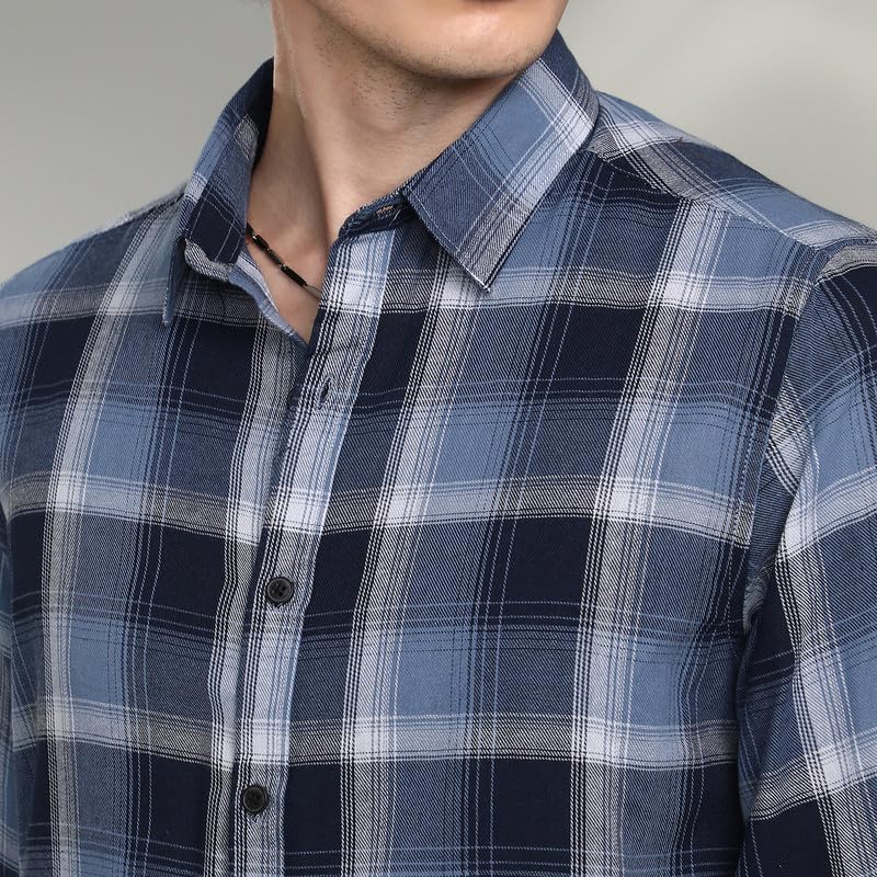 Image of CAHOOT Men's Polycotton Regular Fit Shirt Casual Wear | Spread Collar | Long Sleeve | Button Closure | Shirt Crafted with Comfort Fit for Everyday Wear