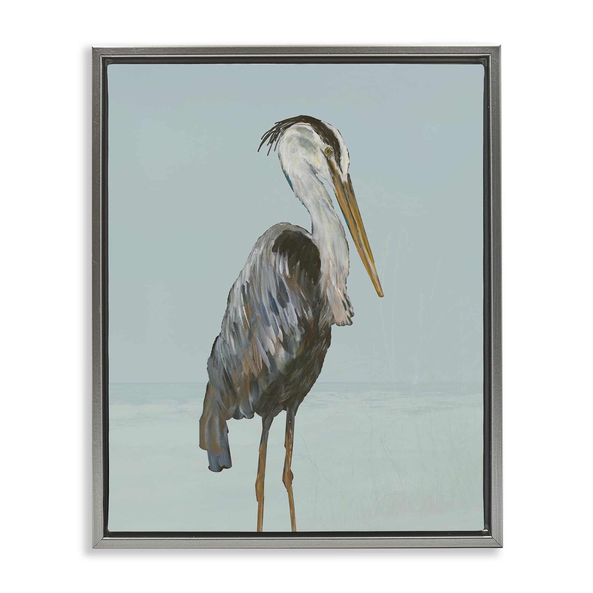 Stupell Industries 'Coastal Pelican Muted Blue', Floating Frame Canvas Art, Gray, 17 x 21 Inches, Easy to Hang and Sturdy, Made in USA, by Julie DeRice