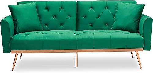 Eafurn Cama convertible con botones, sofá cama tapizado de terciopelo, respaldo ajustable y 5 pies de metal, sofá biplaza futón plegable para sala