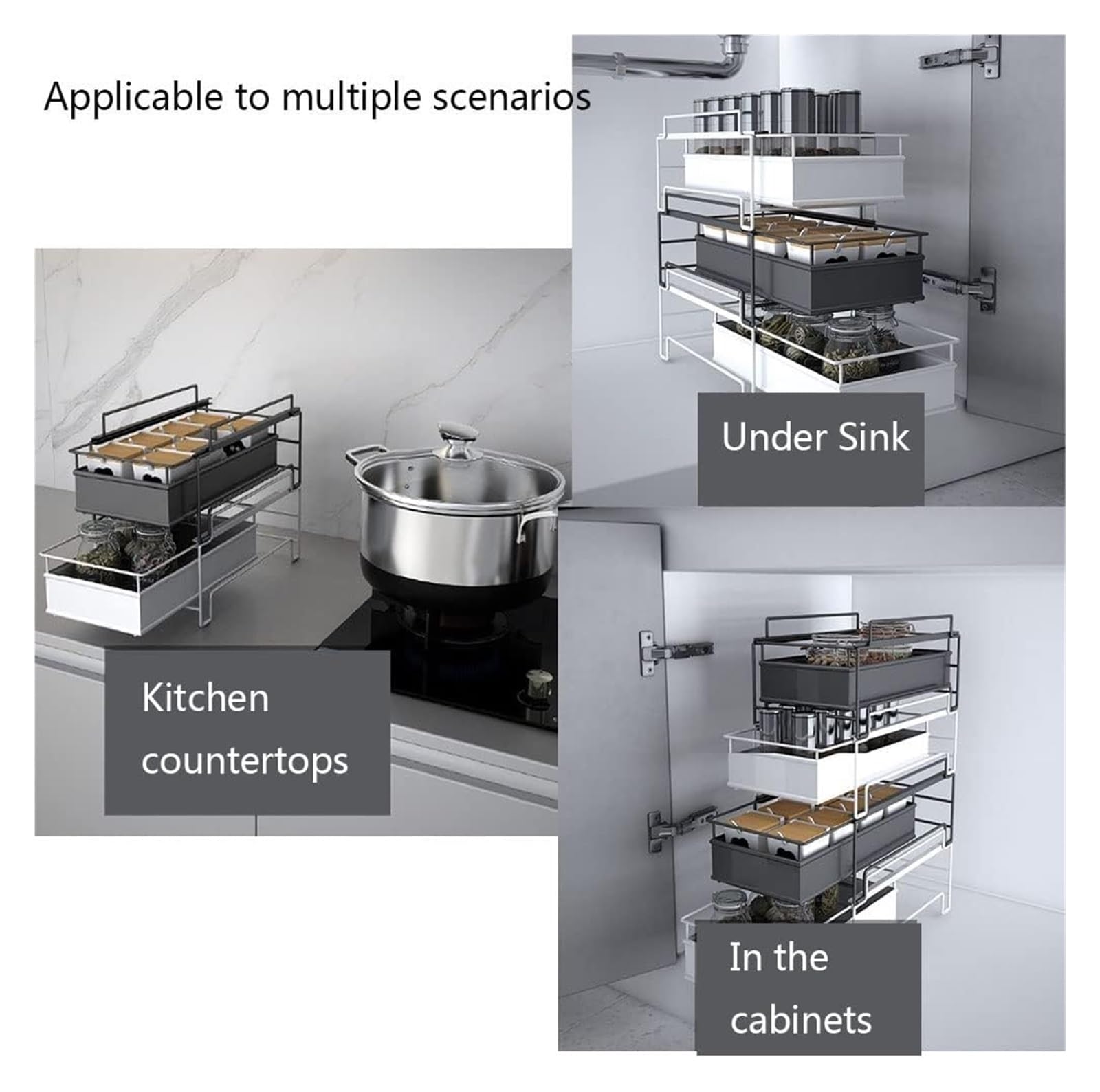 Organizzatore da Cucina Armadietto portaspezie allungabile da Cucina, portaspezie, organizzatori e ripiano portaoggetti per dispensa(Wit,40 * 28.5 * 24.5 cm)