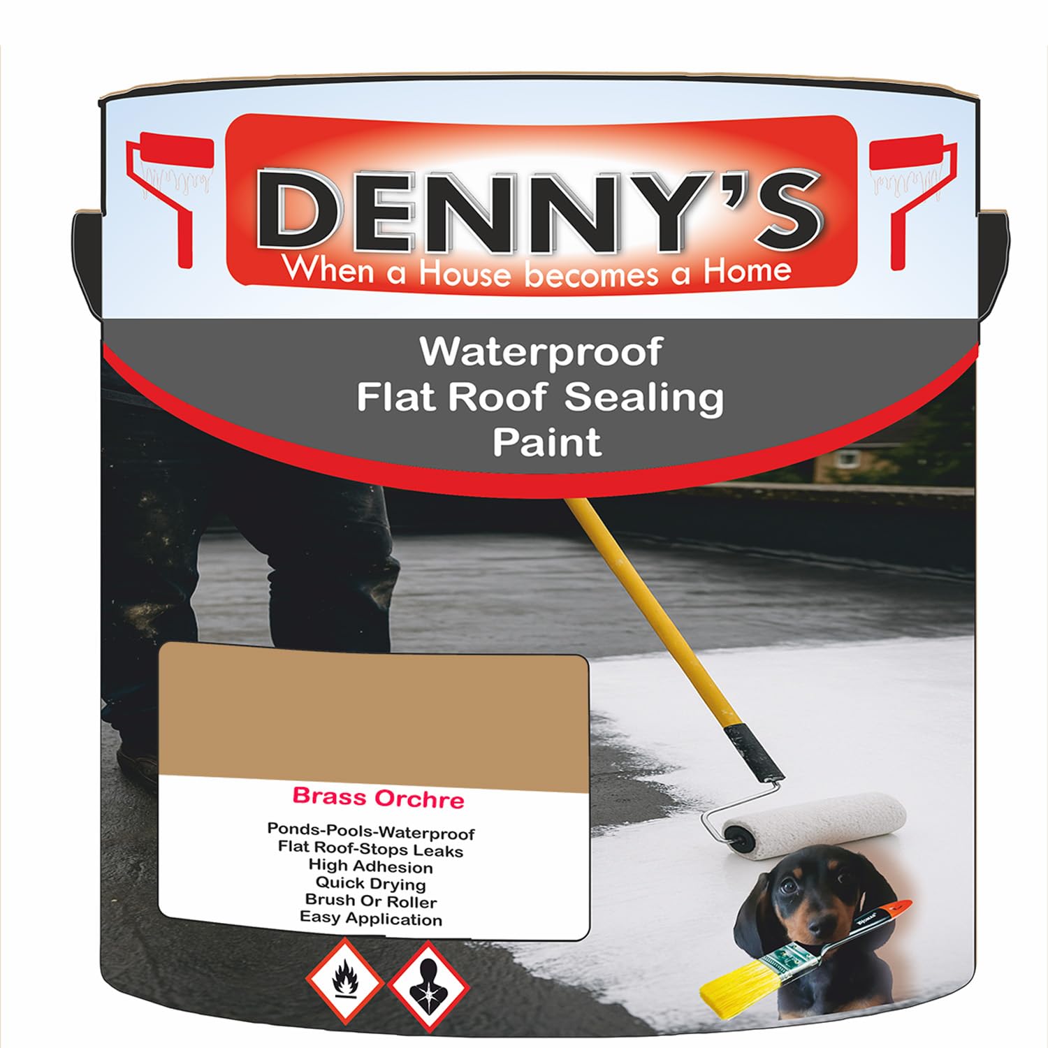SCOOBYS PAINTS BACK IN THE MIX Chlorinated Rubber Flat Roof Paint – Waterproof Roof Sealer & Leak Repair Coating, Quick Drying, High Adhesion (Brass Orchre, 1 Litre Tin) — image 1