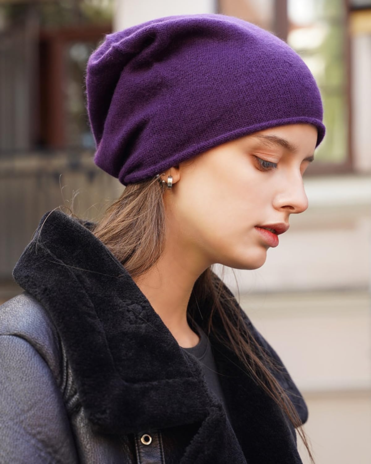 YUONNY 100% kaszmirowa dzianinowa czapka damska, ciepła luźna czapka beanie z zwijanym brzegiem na jesień zimę, wszechstronna miękka czaszka czapki outdoorowe sportowe na narty prezent