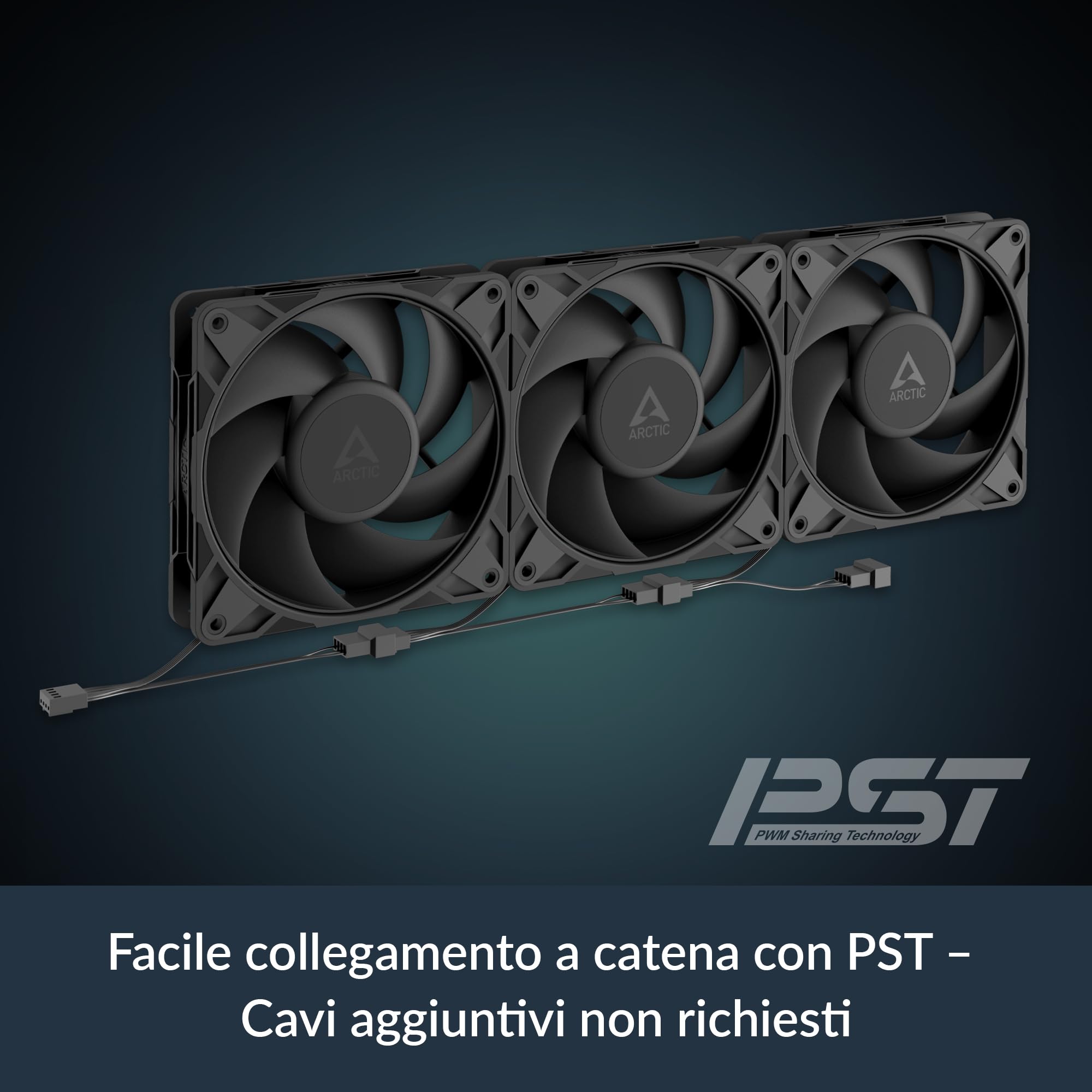 ARCTIC P12 Pro PST (5 Pezzi) - Ventola Potente Premium, Ventola PWM da 120 mm con Sdoppiatore per Cavi a Y, 600-3000 rpm, 0 rpm <5% PWM, Cuscinetto Idrodinamico, a 4 Pin - Nero