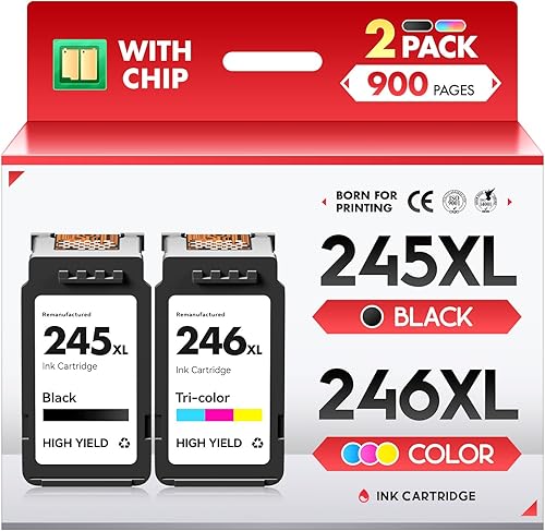 PG-245 XLCL-246 XL Paquete Combo de Alta Capacidad para Canon 245XLNegro y 246XLColor para Canon Pixma MX490, MX492, MG2522, TR4520, MG3022, MG2520,