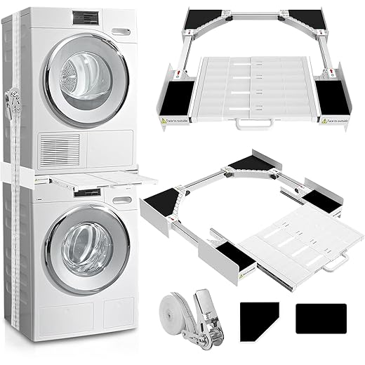Washer Dryer Stacking Kit, Universal Washer Dryer Stacking Kit with Pull-Out Sliding Plate, Adjustable 29"-21" Stacking Kit for Washer and Dryer with Ratchet Strap