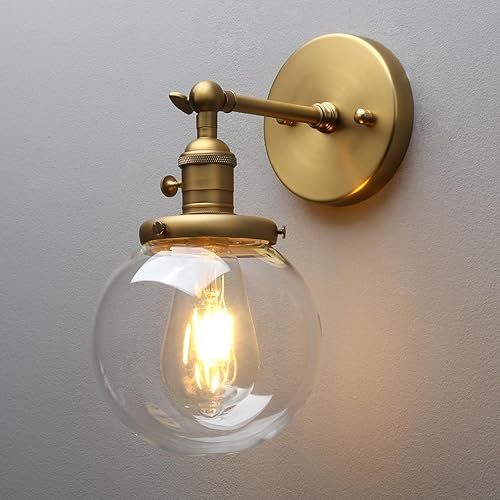 Permo Moderno aplique doble de latón de transición con 2 luces con globo redondo de 5.9 pulgadas, pantalla de vidrio blanco leche para dormitorio,