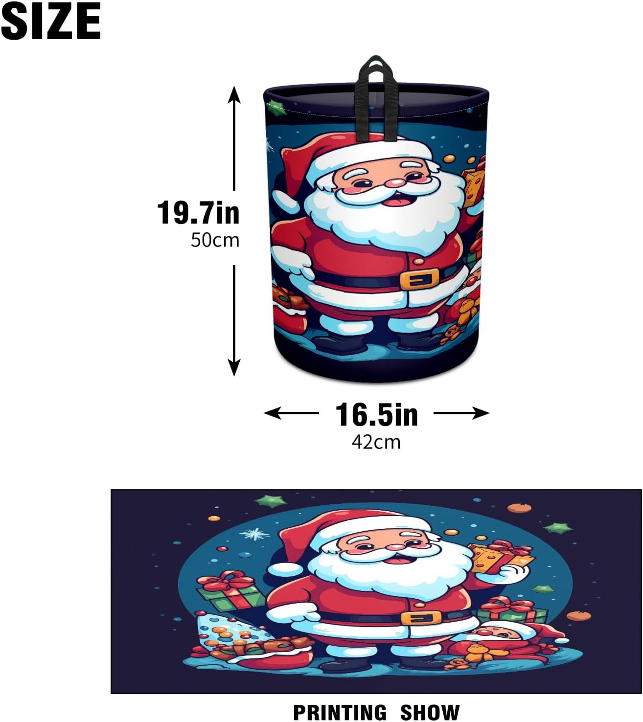 Dark Blue Santa Clause Gift Large Laundry Hamper Foldable Waterproof Dirty Clothes Basket Dorm Clean Laundry Baskets