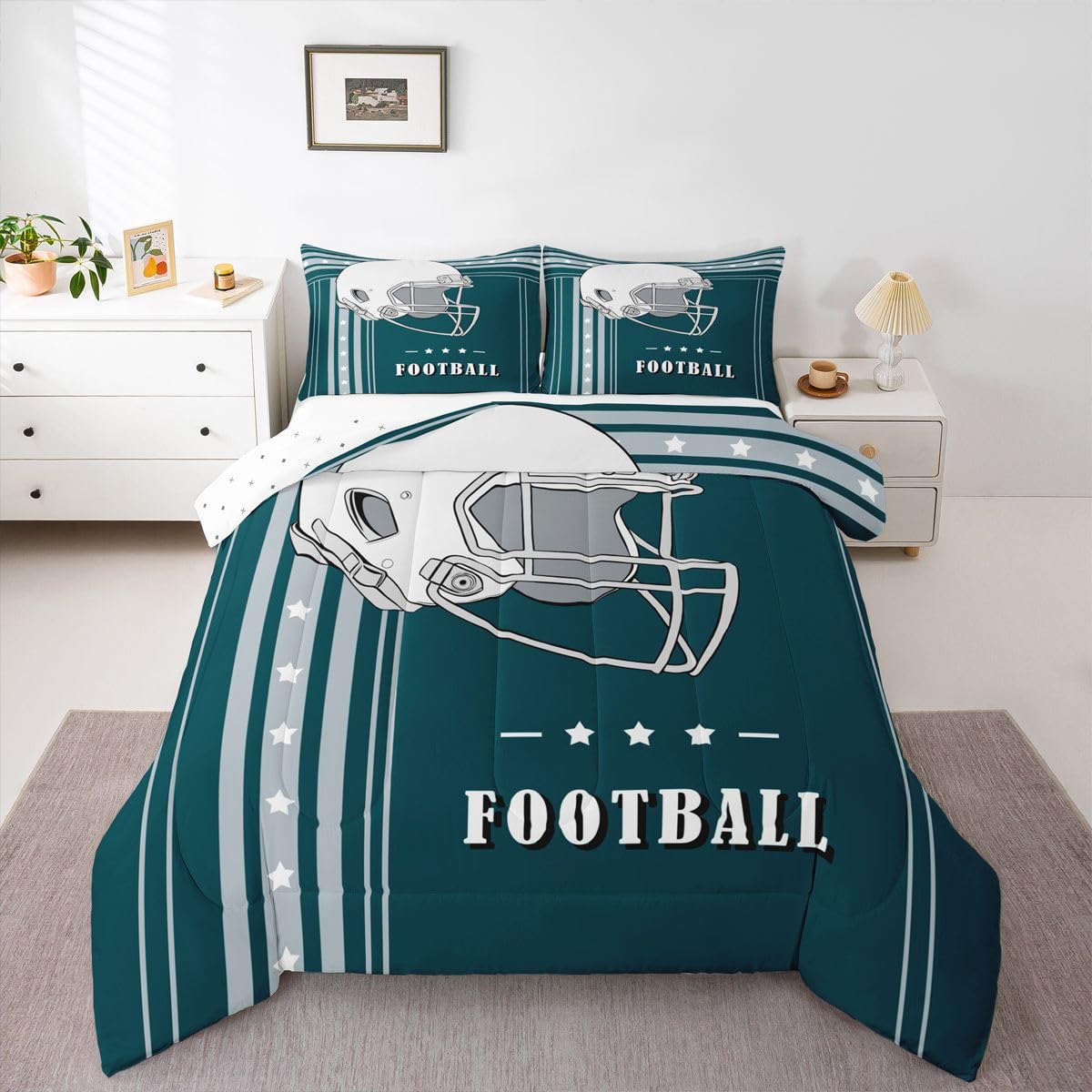 Erosebridal Gridiron Twin Bedding Set - 3D Helmet Comforter & Pillowcase for Kids' Rooms