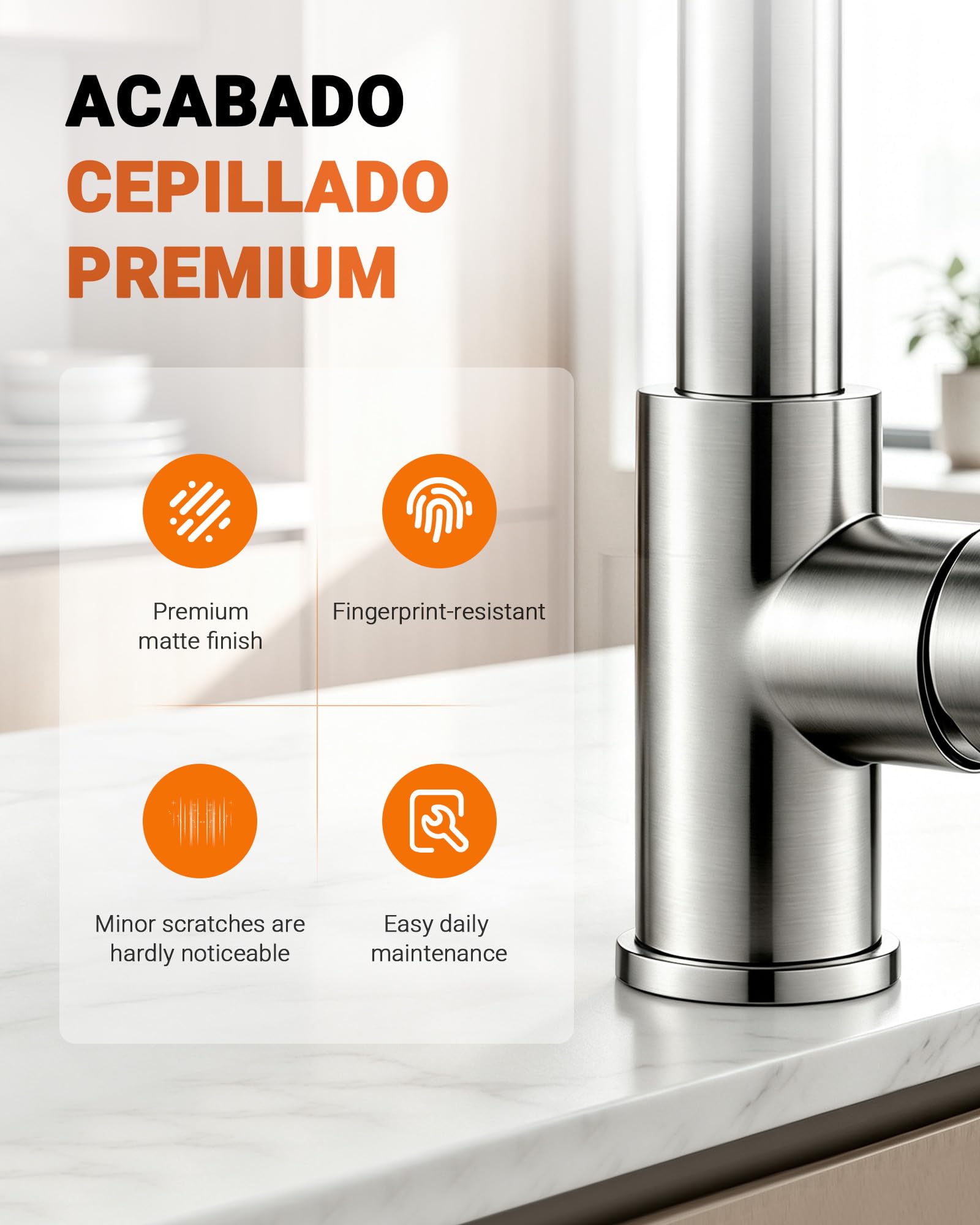 Ibergrif Grifo Cocina Extraíble Acero Inoxidable 304 Cepillado Monomando | Grifo Cocina Fregadero con Caño Extraíble, Giro 360°, 2 Modos de Agua, Manguera 40 cm, Instalación Rápida, Acabado Cepillado