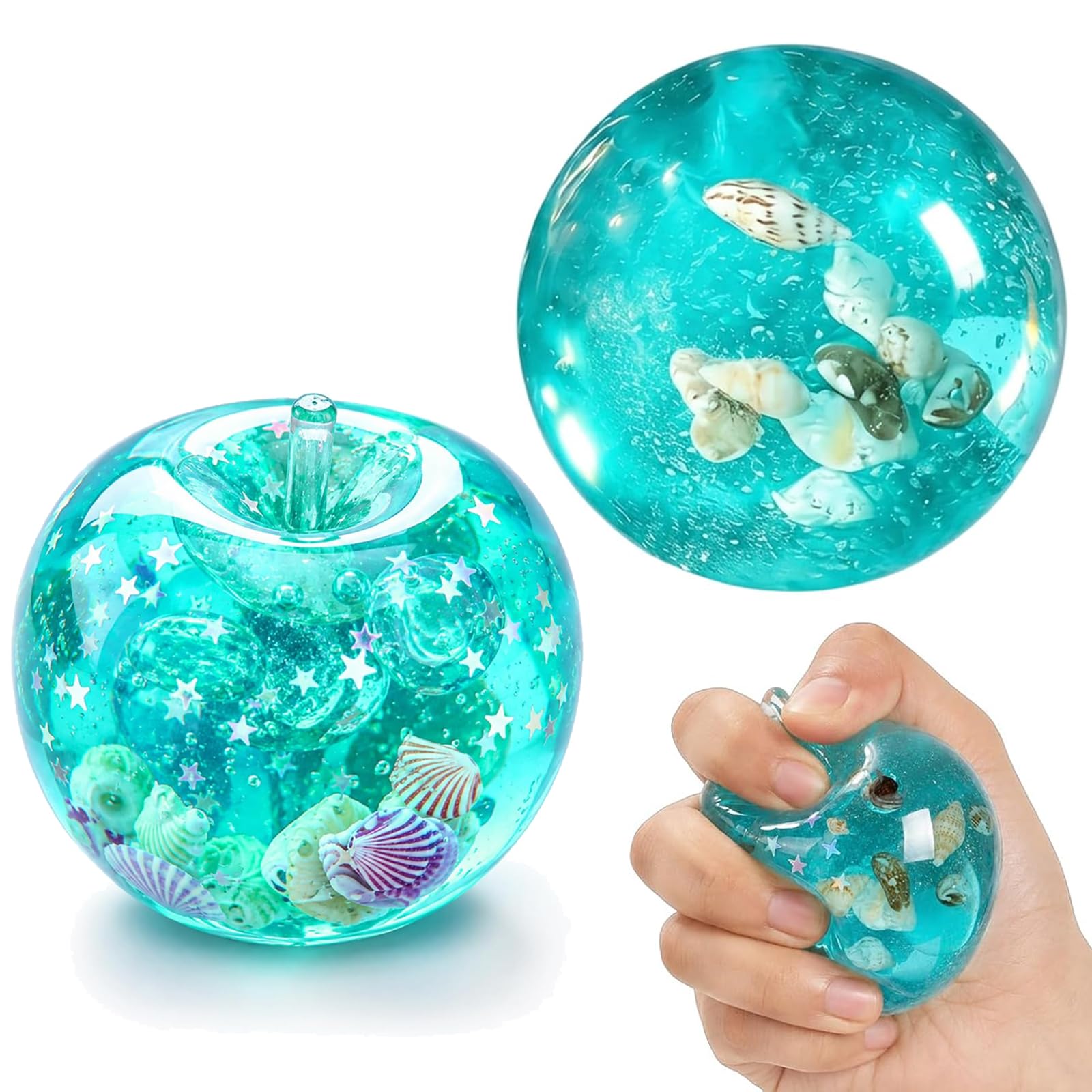 2 PCS Apple Squishy and Coconut Oil Squishy, Desktop Decorative Items, Handmade Shell Ball and Shell Apple Set, Collection for Home and Office Display