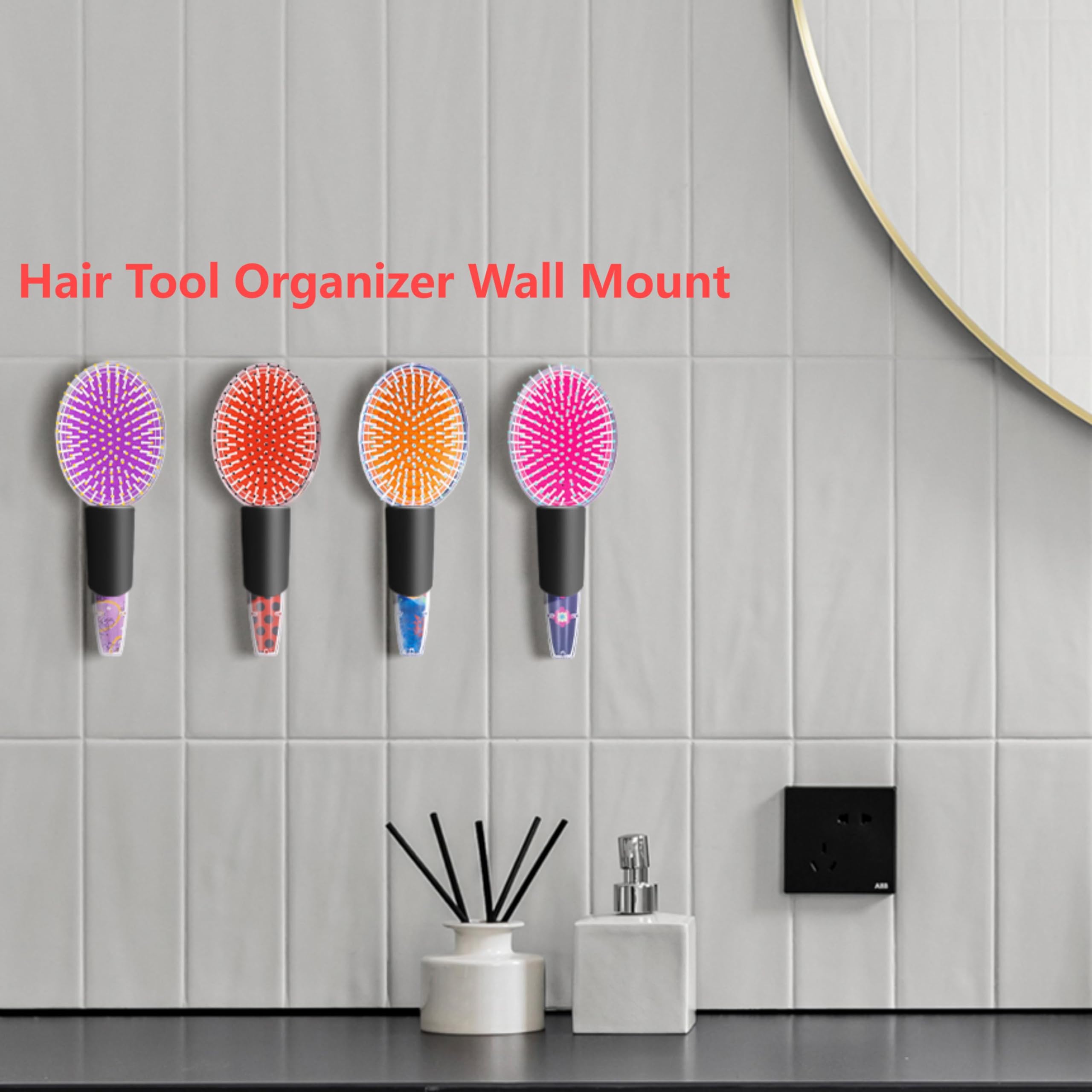 Hair Tool Organizer Wall Mount, Adhesive Comb Organizer, Hairbrush Holder-5 Piece Set.Only Suitable for Hair Tools with a Round Handle Ø 2.5cm or Smaller. (Black)