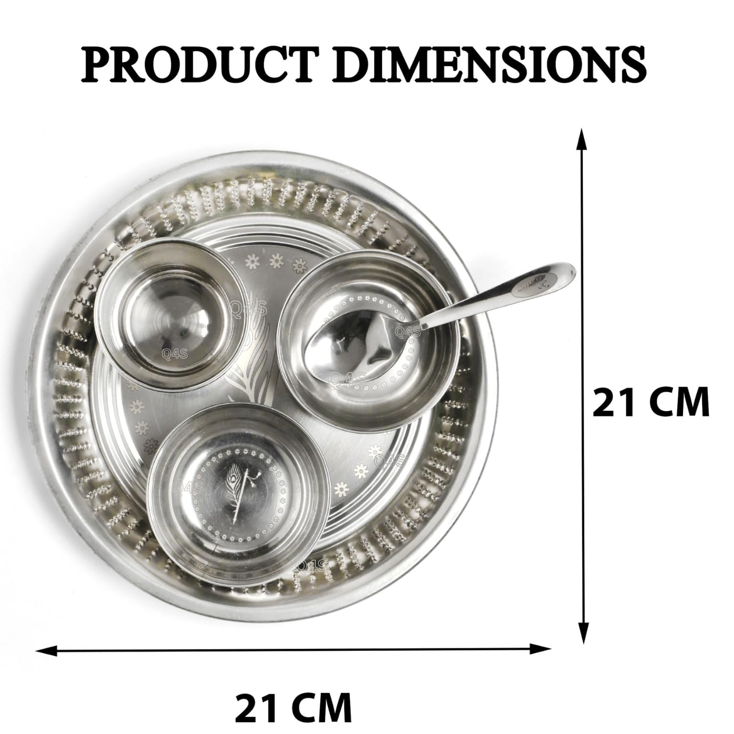 Stainless Steel Pooja Thali Set - Peacock & Flute Design -2