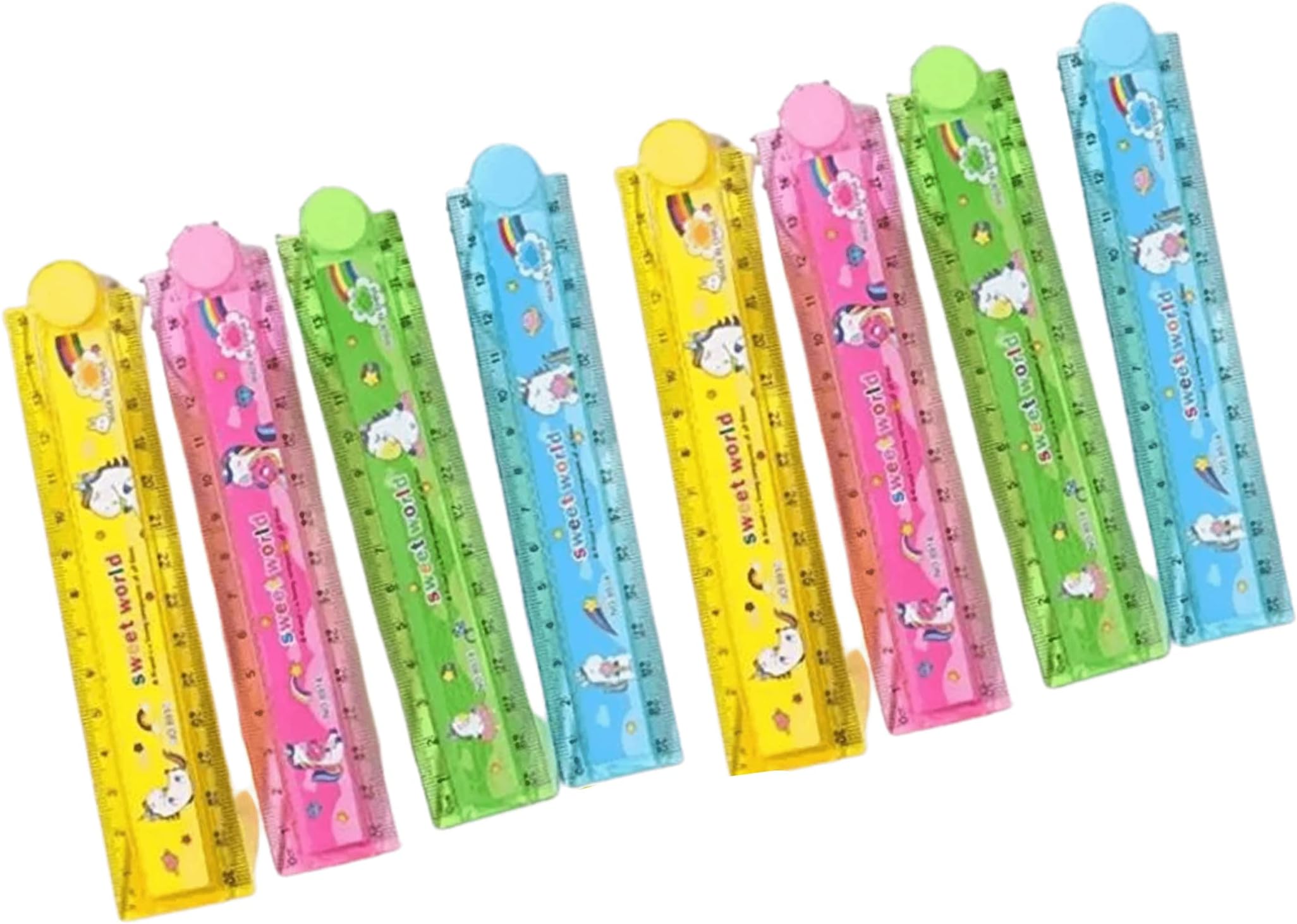 Squad Fold Up Ruler | Plastic Material - With Geometry Stencil | Kids Multifunctional, Unbreakable Foldable & Adjustable Scale - 30 Inches (Multicolor) (Pack of 10)