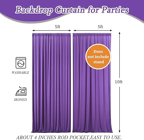 Miniatura 2 de Cortina de fondo púrpura de 10 x 10 pies para fiesta, cortinas de fondo para sesión de fotos, cumpleaños, boda, día de San Valentín, Mardi Gras,
