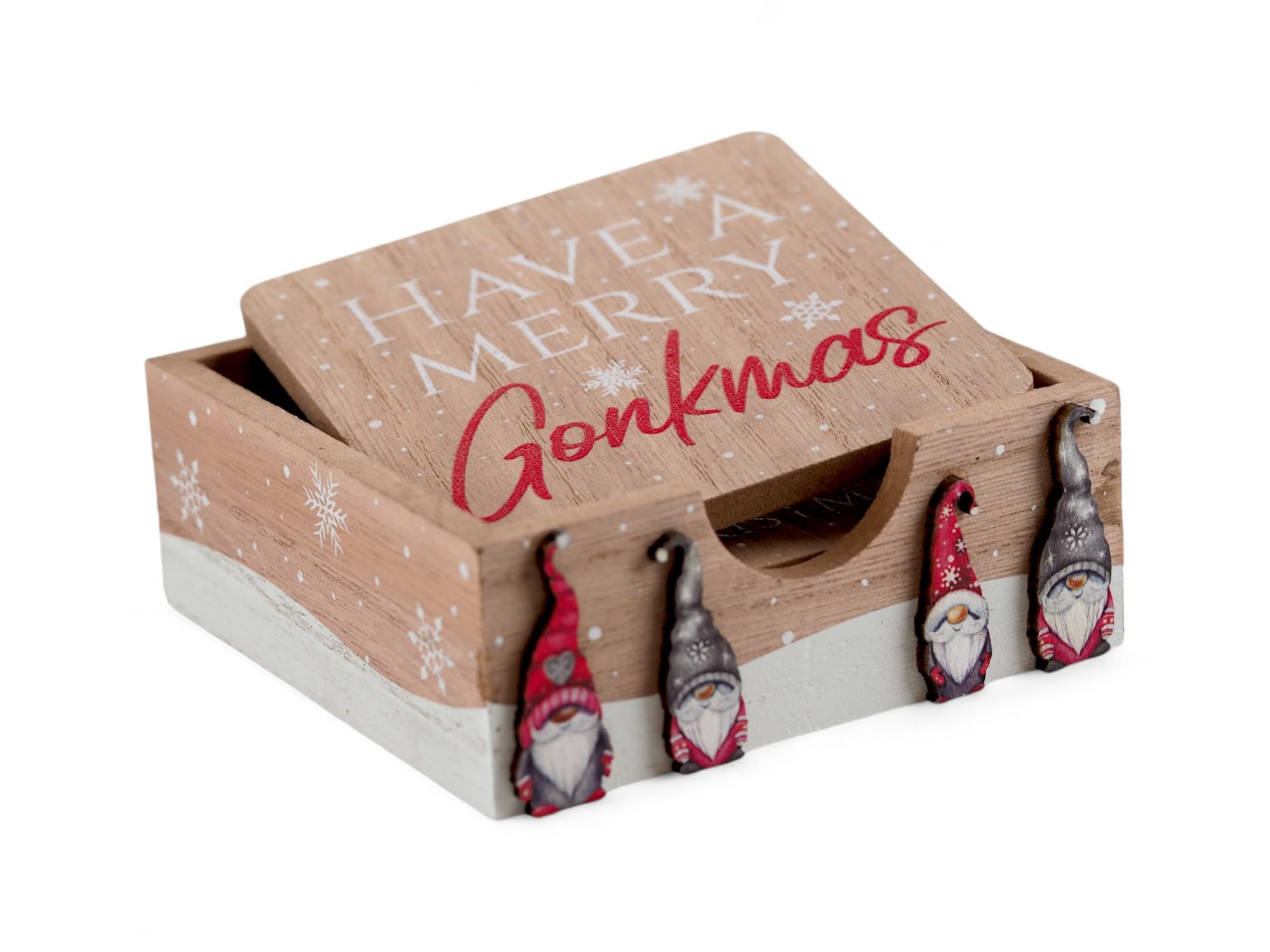 SiL Interiors Have a Merry Gonkmas Wooden Coaster Set - Set of 4