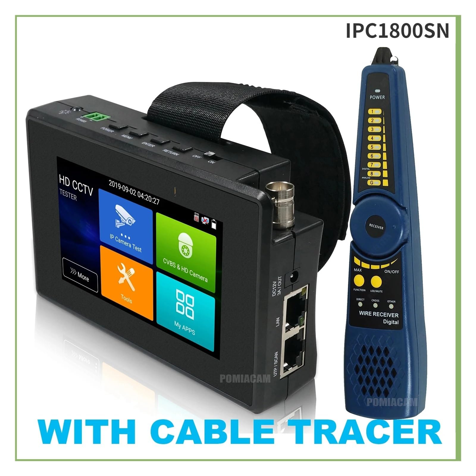 Tester CCTV, Tester CCTV IPC1800SN analogico 4 pollici 5 in 1 8MP TVI AHD CVI e tester telecamera IP 4K H.265 con monitor POE/IP tracciante cavi