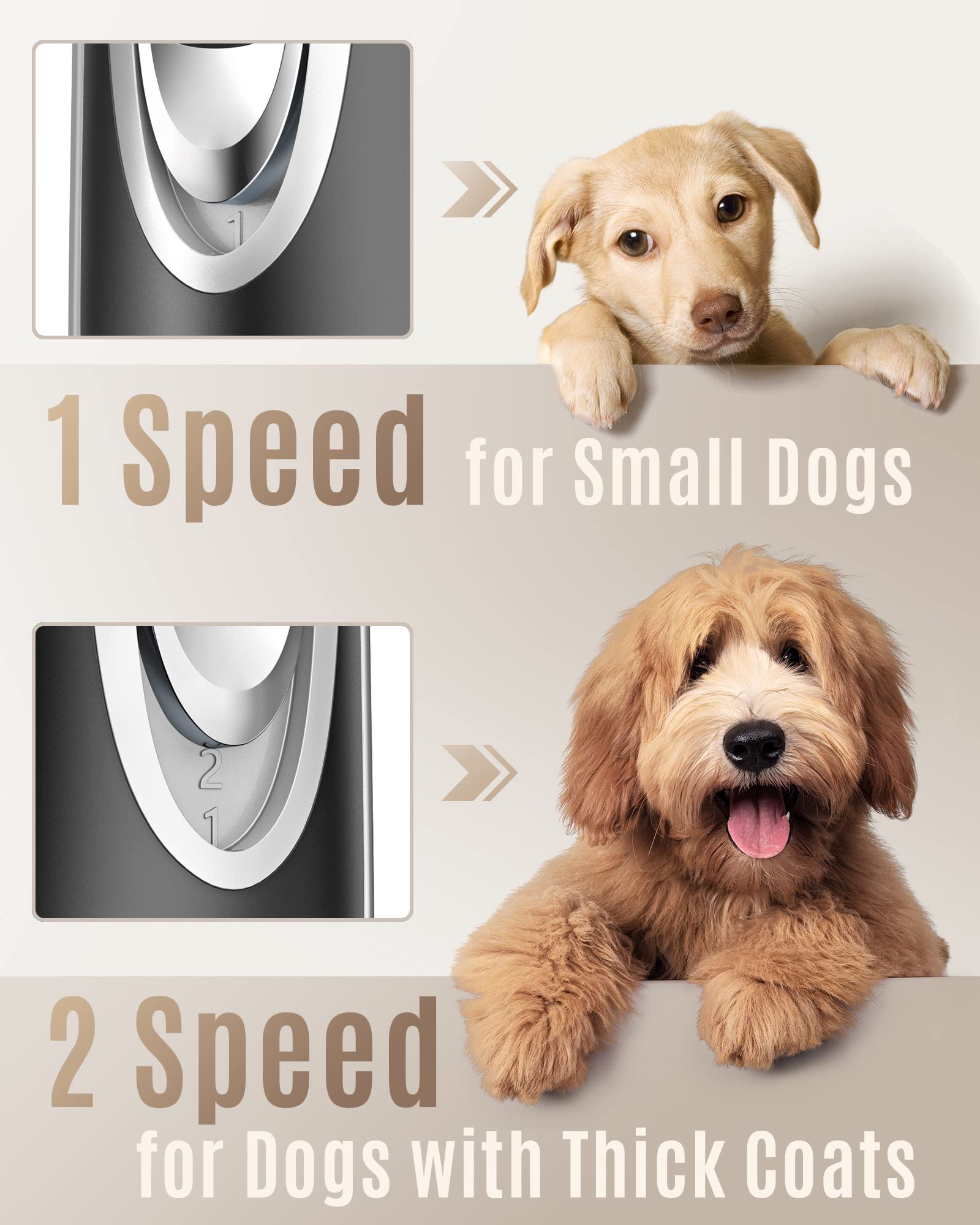 oneisall Cortapelos para perros de bajo ruido, 2 velocidades, kit de aseo silencioso recargable inalámbrico para mascotas cortapelos para perros pequeños y grandes, gatos y animales (plata)