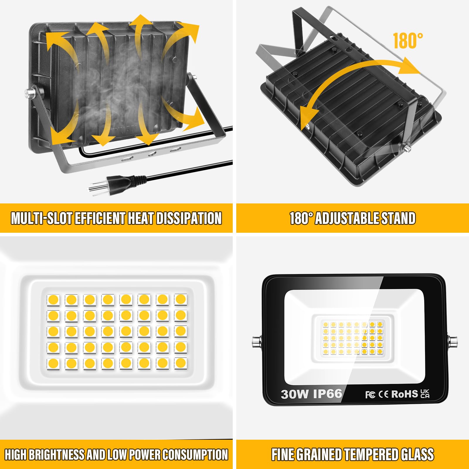 Willpower 2PCS Outdoor LED Floodlights 30W 3000LM, Flood Lights with Plug - Image 3