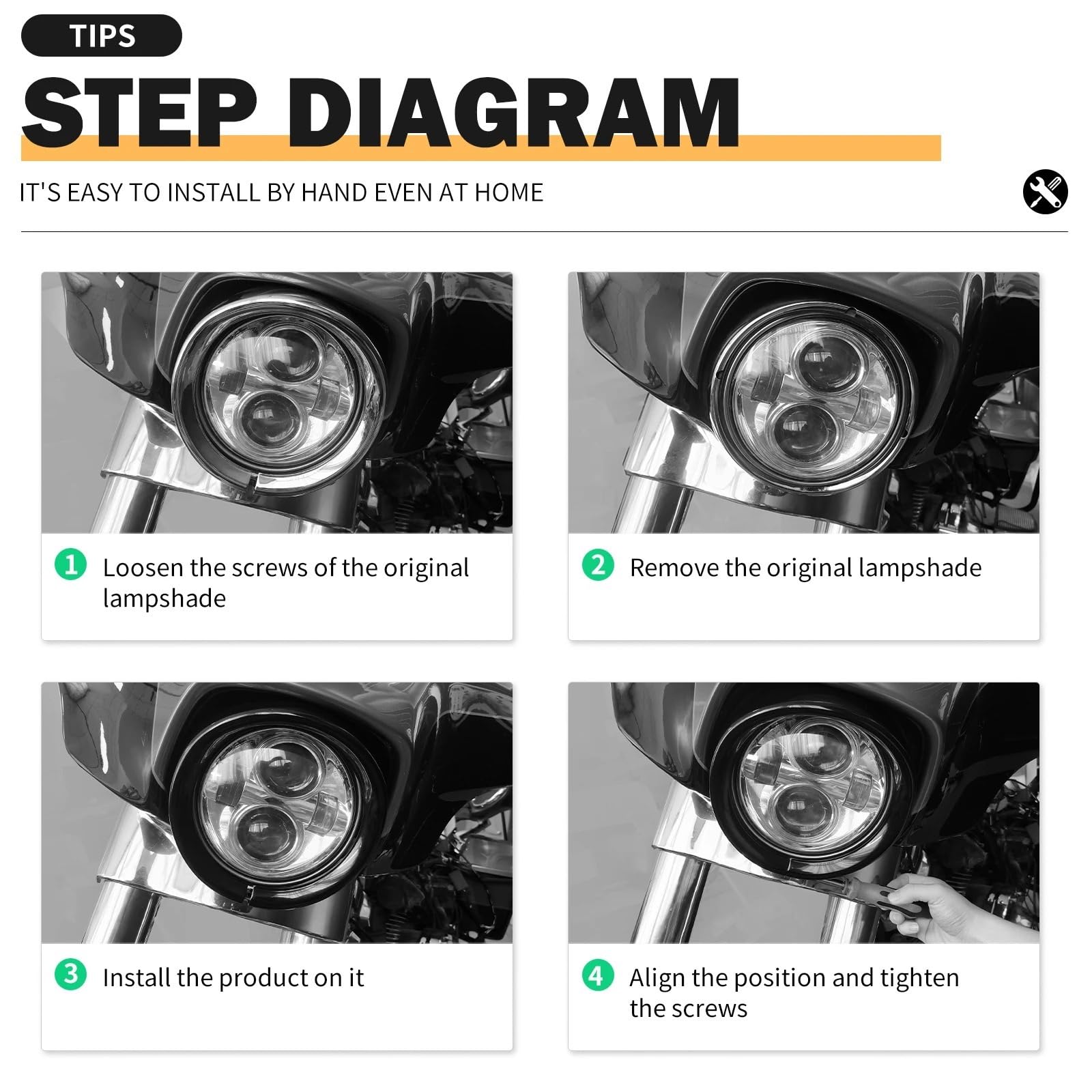 Motorcycle 7'' LED Headlight Visor Headlamp for Bezel Trim Ring