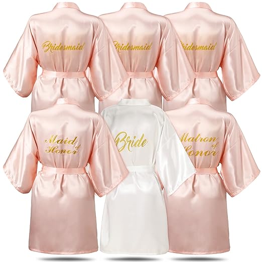6 Pieces Bridesmaids Robes for Wedding Bridal Robes Matron of Honor Maid of Honor Robe Wedding Robes for Bridal Party Gift