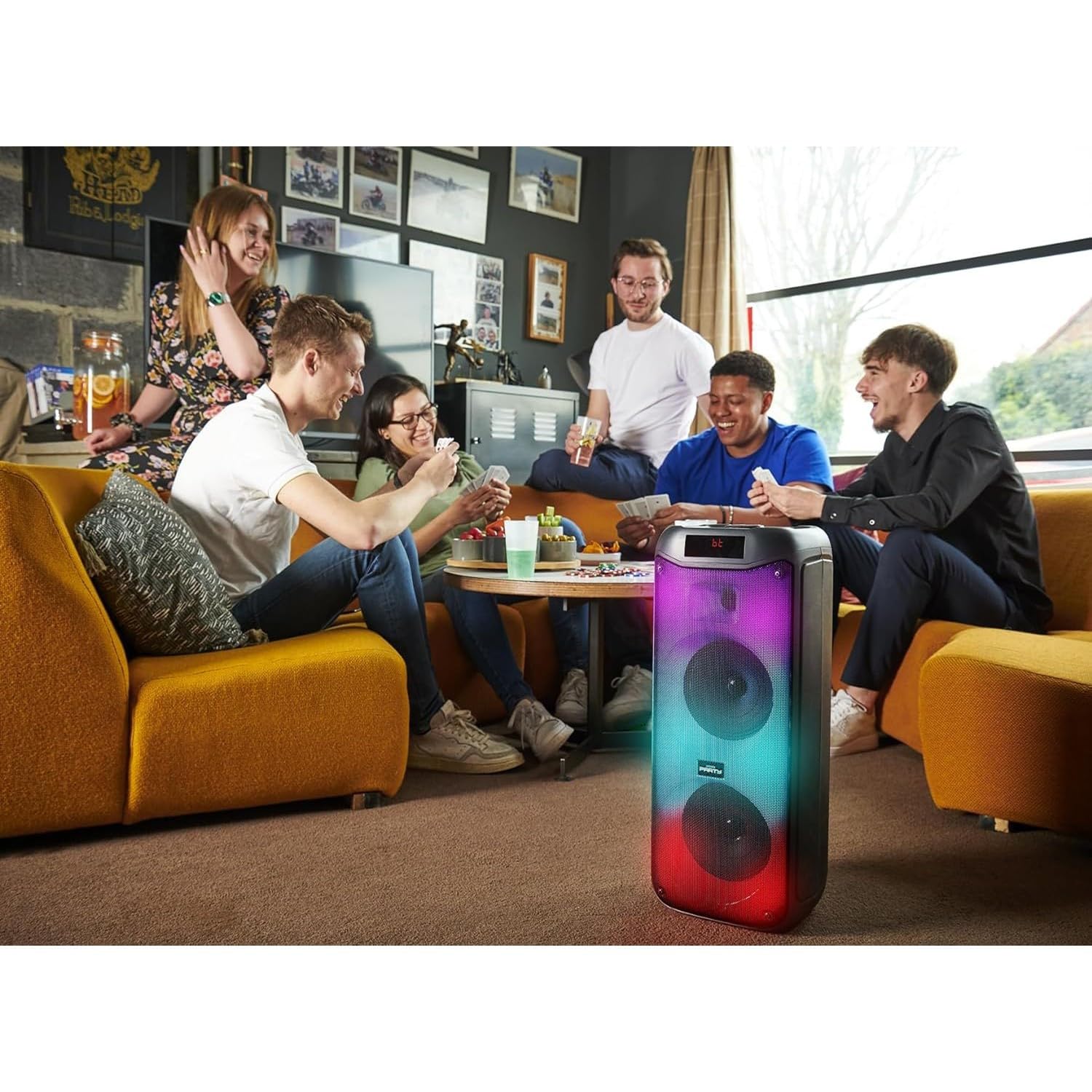 Enceinte Sono DJ Batterie BIG Ben PARTYBTHPL 200W Bluetooth/USB/AUX/Support Smartphone, Animation LED, Micro Karaoké, Ovni