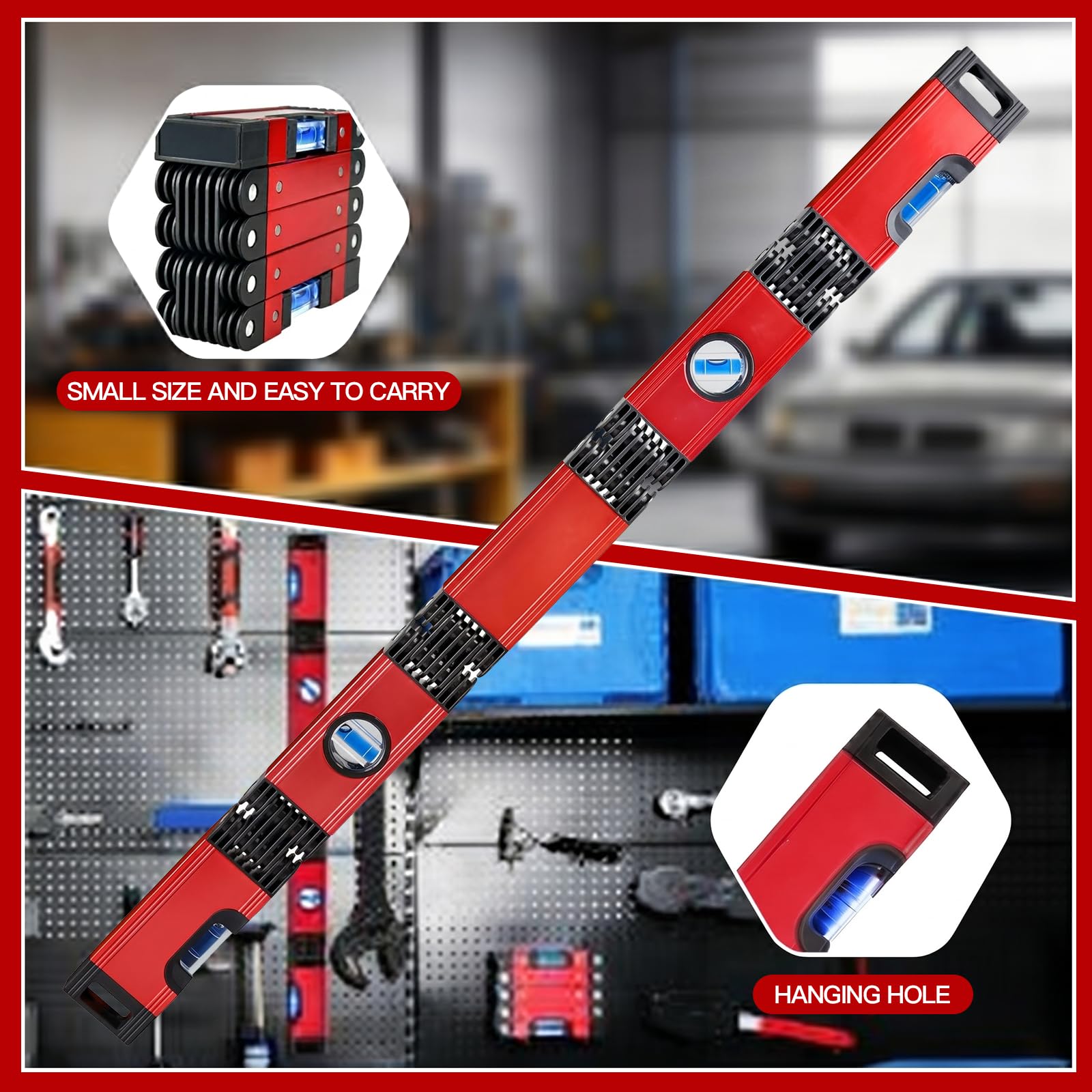 Livella pieghevole da 71 cm, in lega di alluminio magnetica multi-angolo con 4 fiale a bolle, livello di misurazione pieghevole portatile per falegnameria, costruzione fai da te