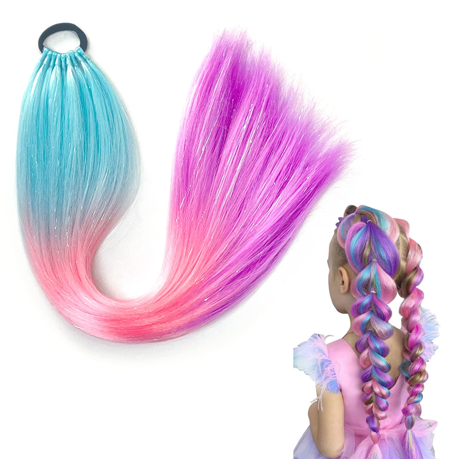 JSTHHTT Coloured Ponytail Extensions, Rainbow Hair Extensions - Image 2