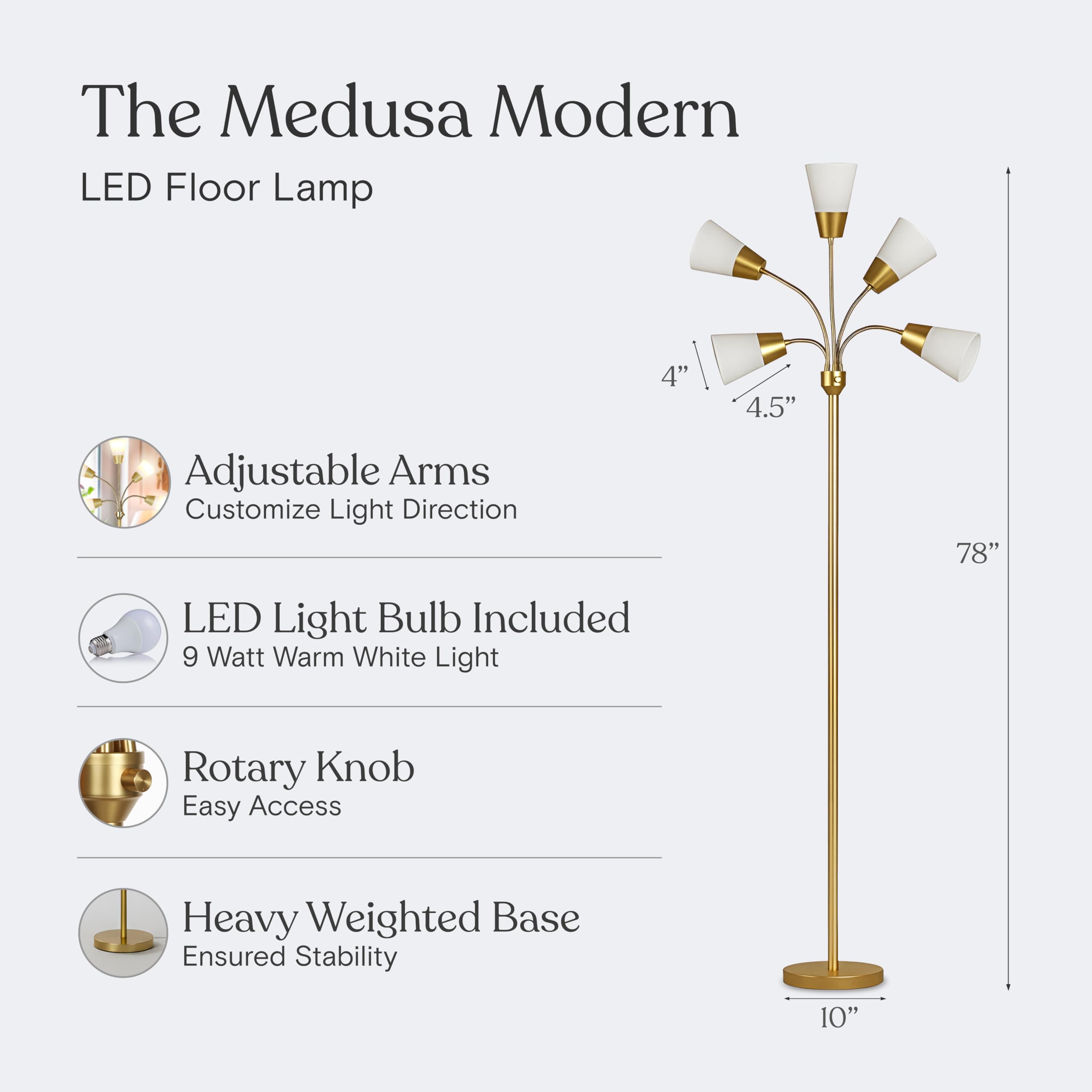 Brightech Medusa Modern LED Floor Lamp – Multi Head Floor Lamp for