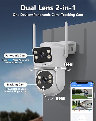 Miniatura 2 de (Audio de 2 vías y seguimiento automático) Sistema de cámara de seguridad inalámbrica PTZ de doble lente de 2.5K, sistemas de cámaras WiFi de