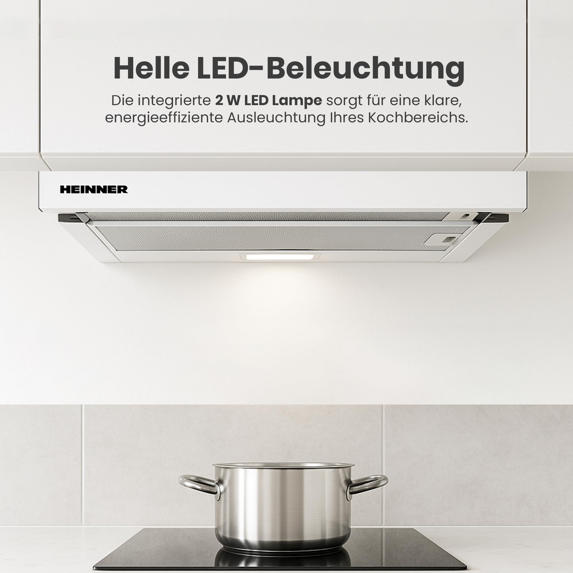 HTCH-F400WH Einbauherd 60 cm Dunstabzugshaube 358,4 m³/h LED-Beleuchtung 3 Geschwindigkeitsstufen Weiß
