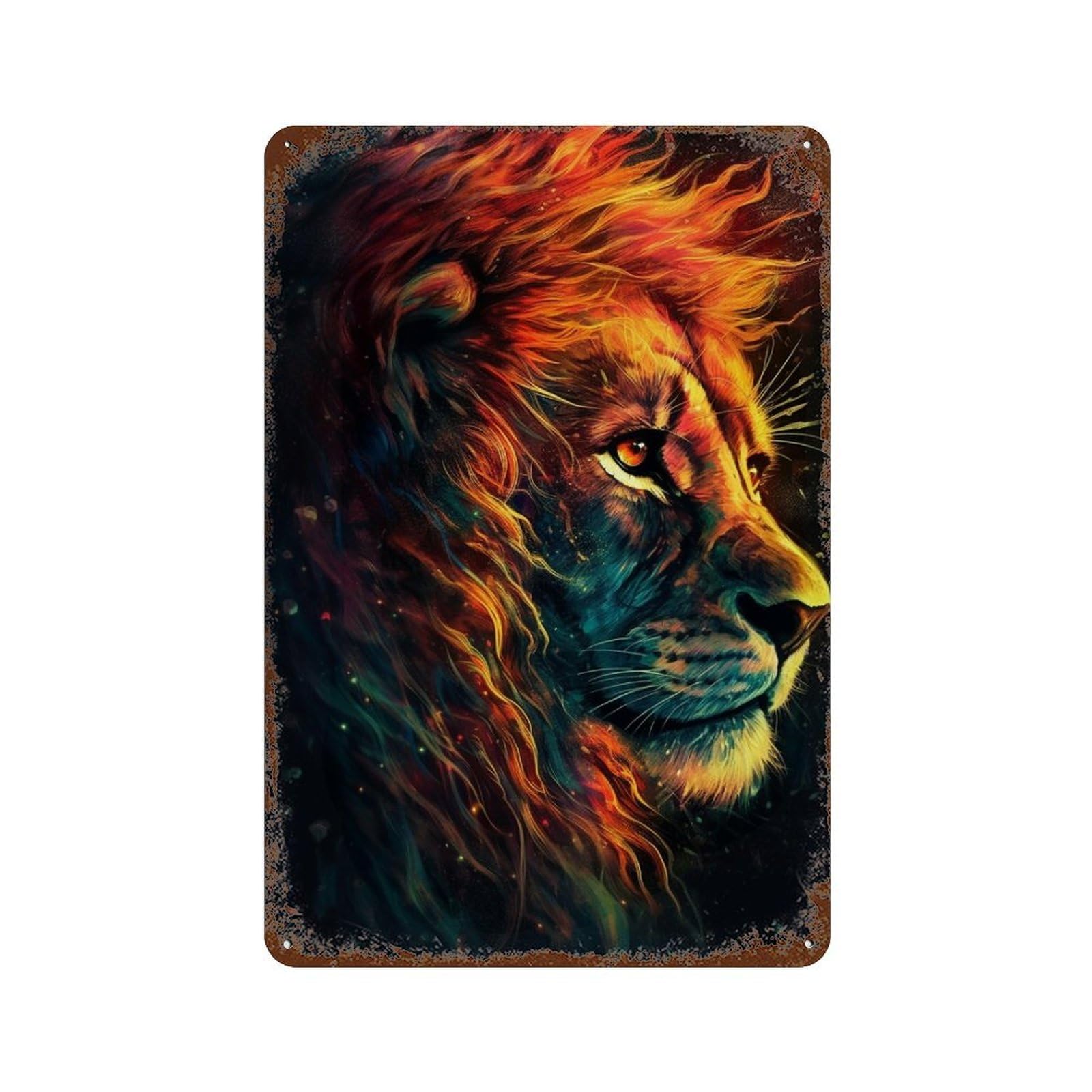Flaming Lion Art Print Retro Metal Sign 11.8"x7.9", Decorative Metal Wall Art for Basement, Hobby Room And Garage Decor