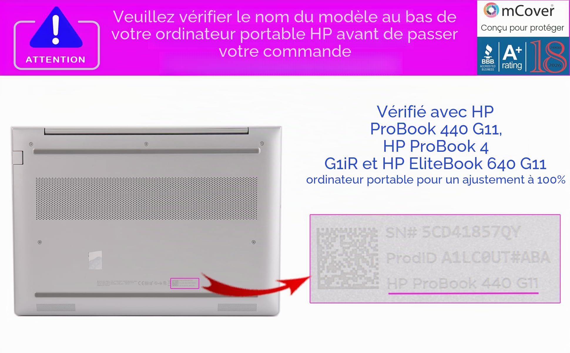 mCover Coque compatible HP ProBook 4 G1iR 2024 ~ 2025 14" | G1ah Series, ProBook 440/445 G11 et EliteBook 640 | 645 G11 Series Windows Notebook PC (ne convient pas aux autres modèles HP