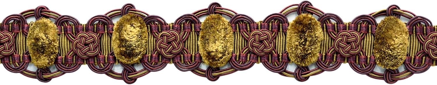 DÉCOPRO 2" (5cm) Alexander Collection Luxurious Velour Medallion Gimp Braid Trim # 0200AXG, Almond Beige #LX01 (Gold Beige, Light Brown, White Ivory) 5 Yard Value Pack (15 ft/4.5m)