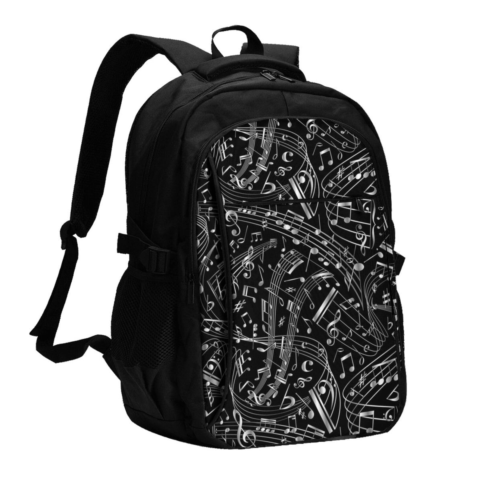 InOmak Schwarze Musiknoten, Reiserucksack, Freizeitrucksack, Schulrucksack, Laptop-Rucksack für Damen und Herren