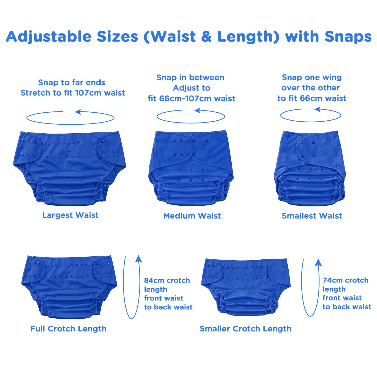 LittleForBig Cubrepañales lavable y ajustable, reutilizable, impermeable, cómodo, para adultos, talla única, color azul oscuro